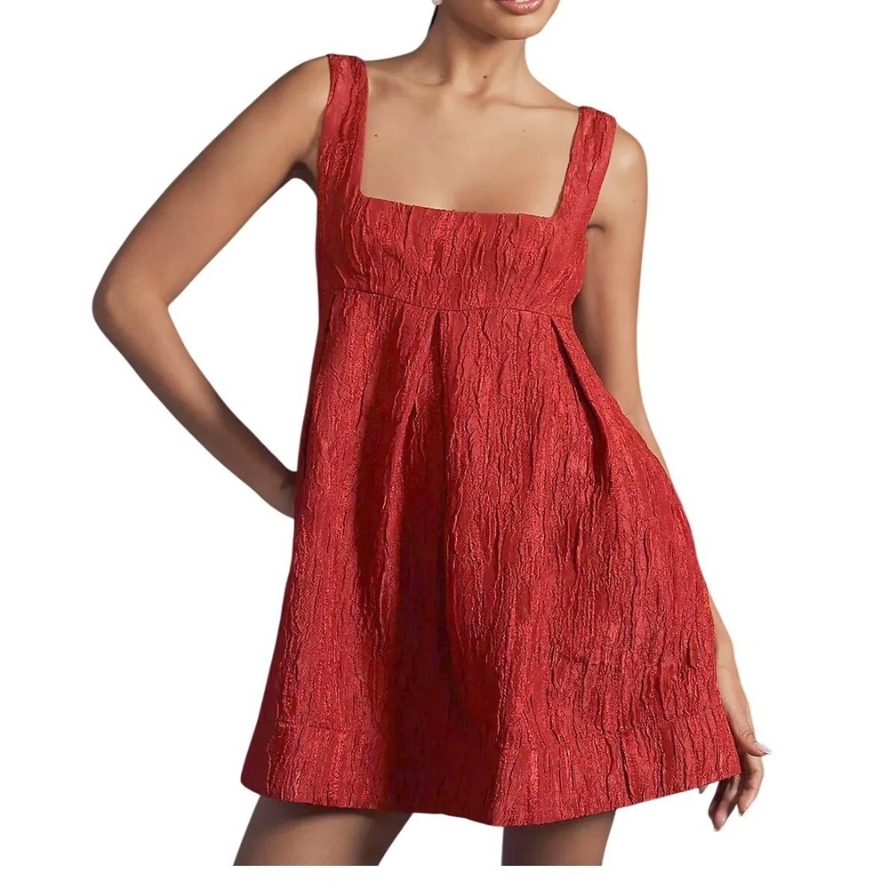Maeve Anthropologie S Red Babydoll Mini Dress Romantic Fall Festive Party Event